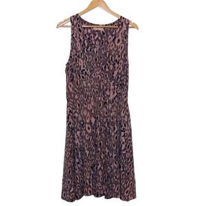 Rebecca Taylor Purple V neck Sleeveless Leopard Print Skater Dress Women's small